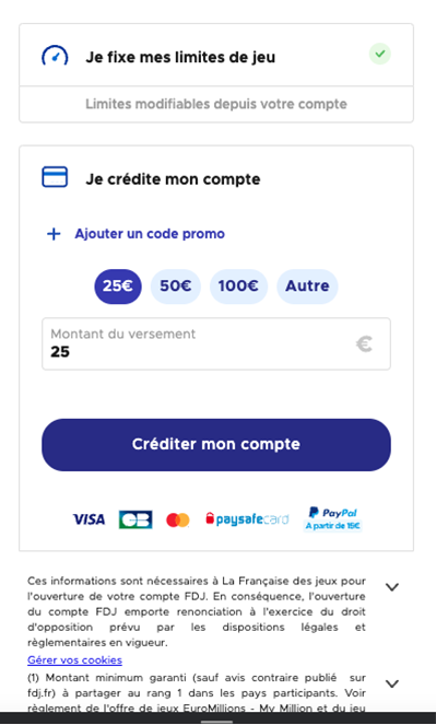 Choisissez la somme que vous souhaitez verser pour commencer, nouz choisissons ici 25€ pour être sage.