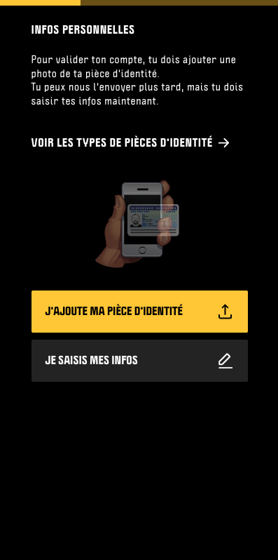 Uploadez votre pièce d'identité en cliquant sur le bouton dédié :