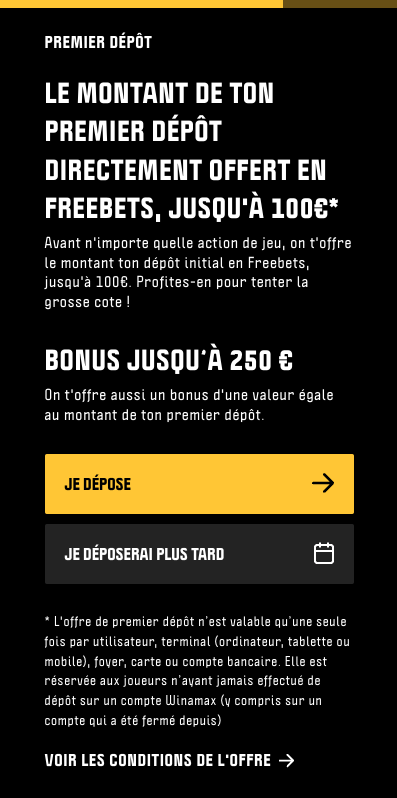 Effectuez votre premier dépôt, 100€ pour recevoir 100€ de bonus !